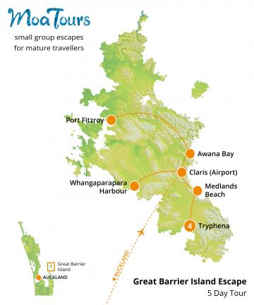 Great Barrier Island Tour Map - MoaTours