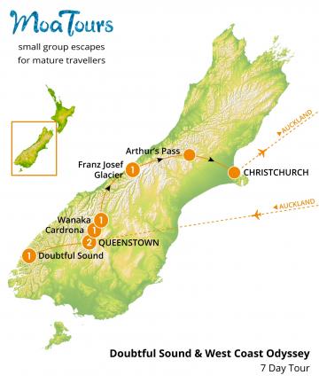 Doubtful Sound & West Coast Tour Map - MoaTours