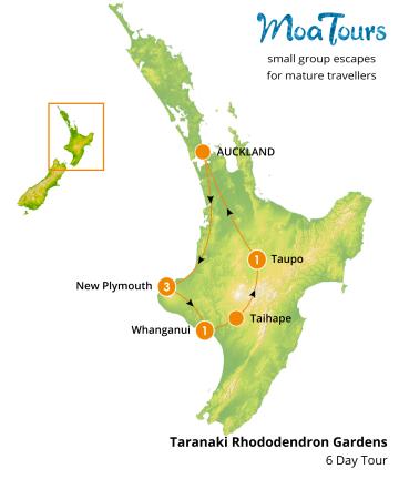 Taranaki Rhododendron Gardens Tour Map - MoaTours