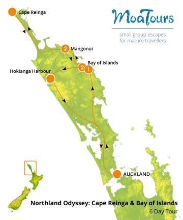 Map showing Northland Odyssey tour route