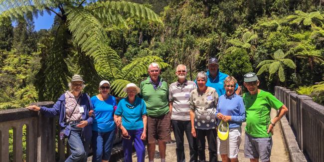 MoaTours Guide & Guests at the Bridge to Nowhere on the Whanganui River