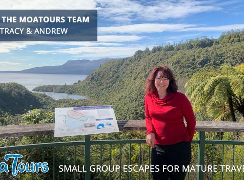 Tracy from MoaTours at the Lake Tarawera Lookout