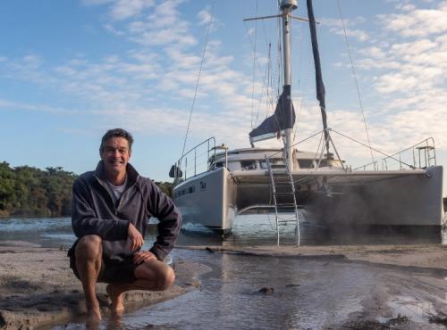 Matt from Pure Cruise at Lake Rotoiti with his yacht Tuia