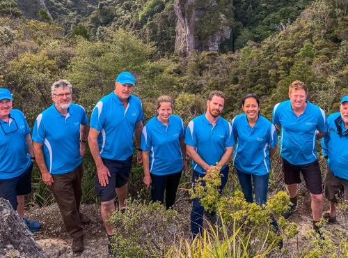 The team from MoaTours at Windy Canyon on Aotea Great Barrier Island