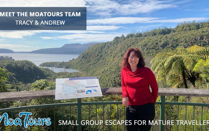 Tracy from MoaTours at the Lake Tarawera Lookout