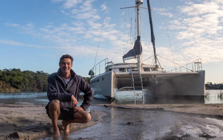 Matt from Pure Cruise at Lake Rotoiti with his yacht Tuia