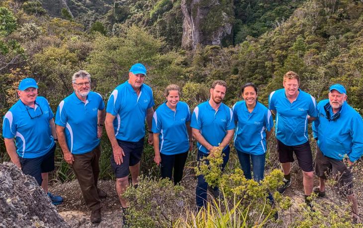 The team from MoaTours at Windy Canyon on Aotea Great Barrier Island