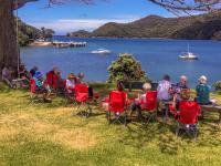 Picnic lunch with views of Whangaparapara Harbour